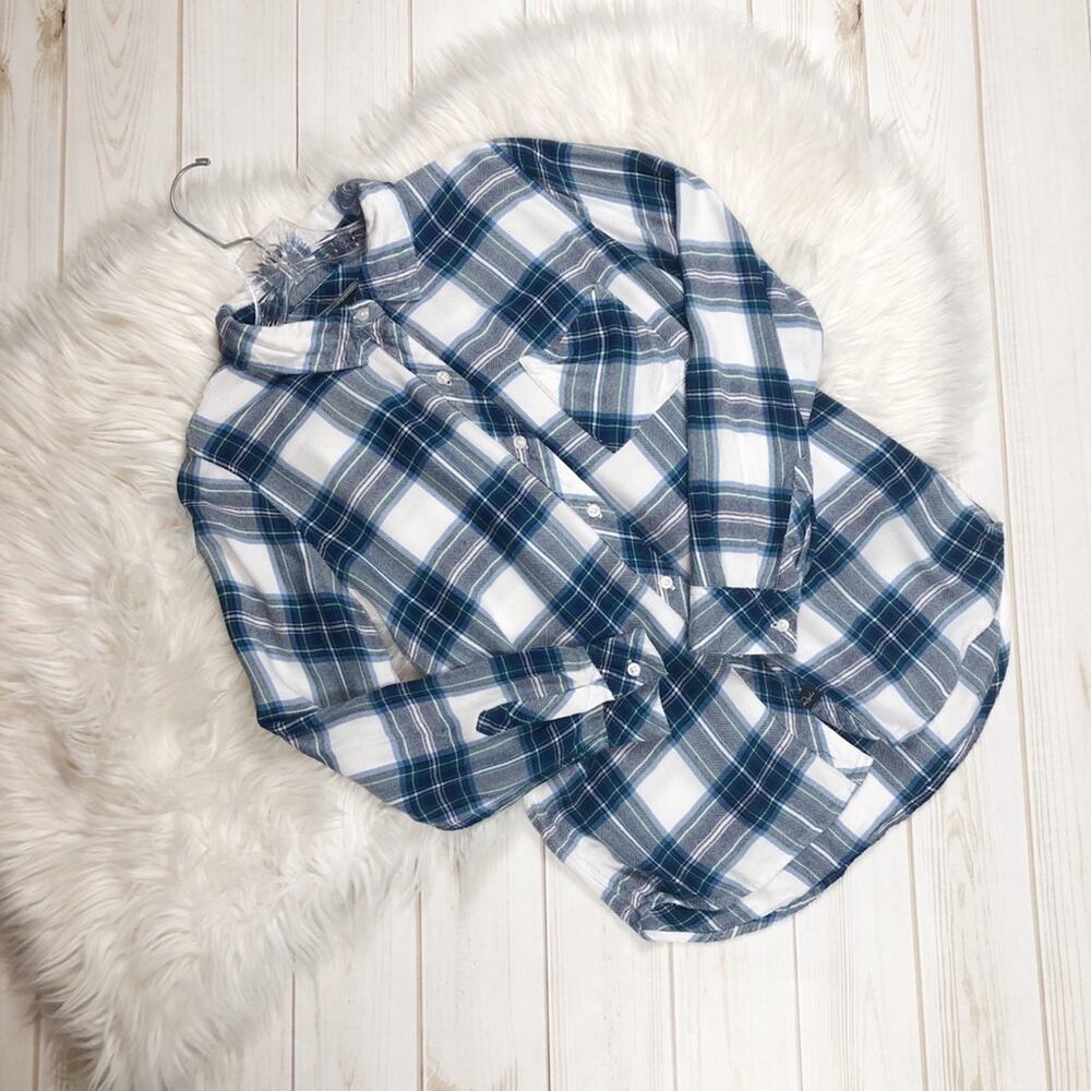 Rails Women's Green Plaid Flannel Button‎ down Roll Up Sleeve Shirt Size Small